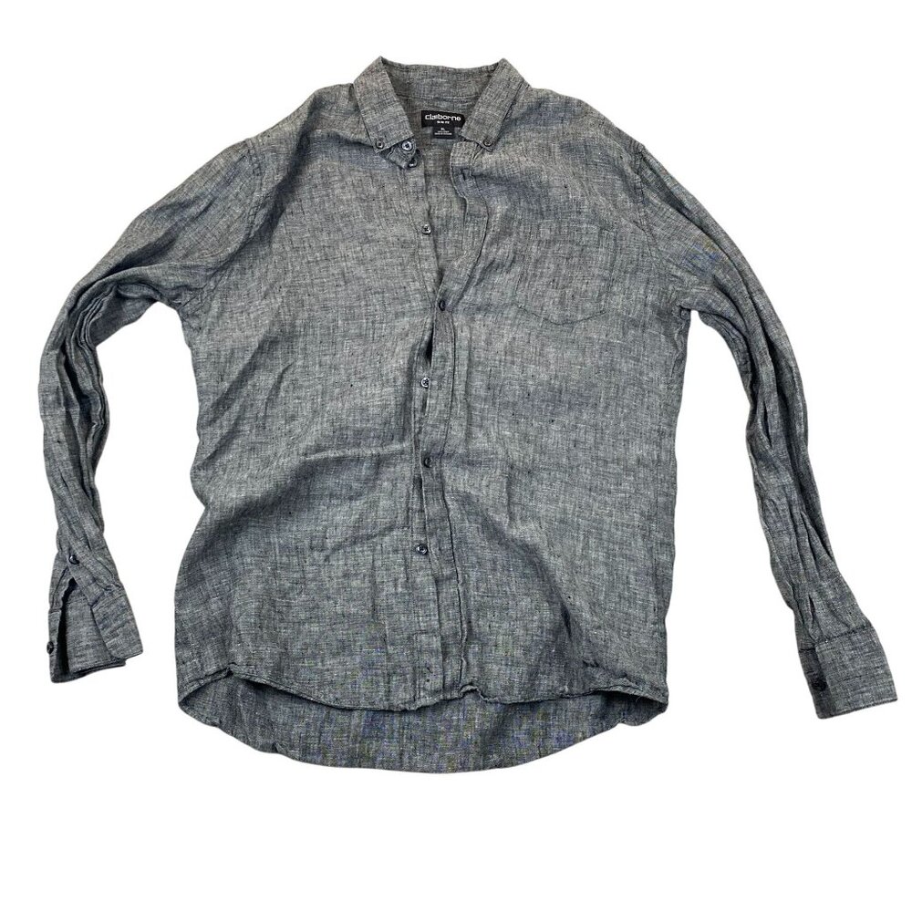 Claiborne Mens 100% Linen Shirt Size XL Long Sleeve Button Down Slim Fit Casual